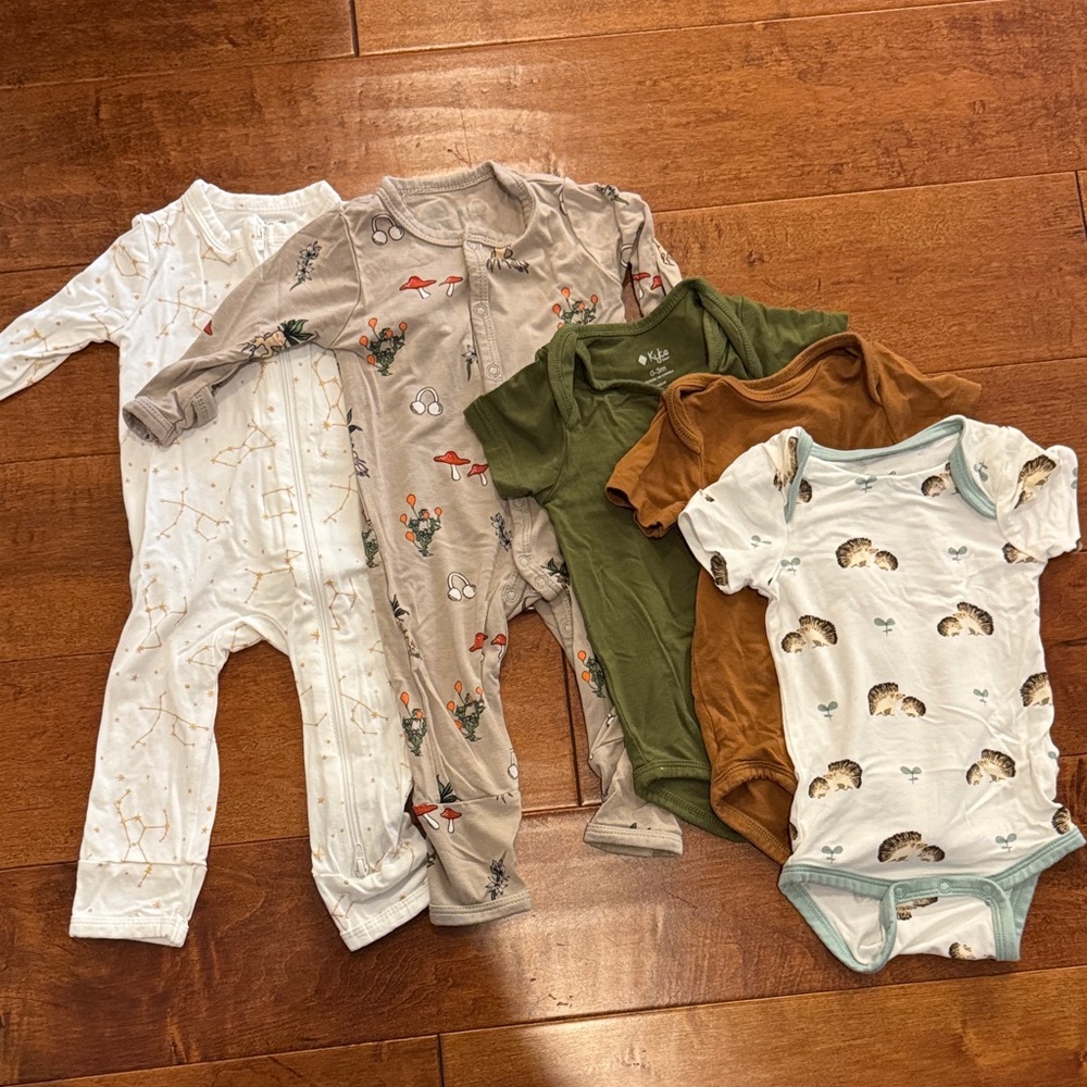 Kyte BABY Kids One Pieces in White, Tan, Green, and Brown